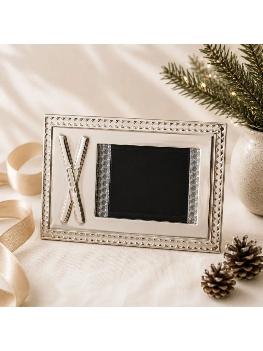 Mariposa Silver Ski Picture Frame 8x11.5 Holds 6.5x4.5 Photo Cabin Lodge Decor